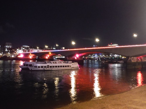 Waterloo Bridge with boat SWC Short Walk 57 - Illuminated River