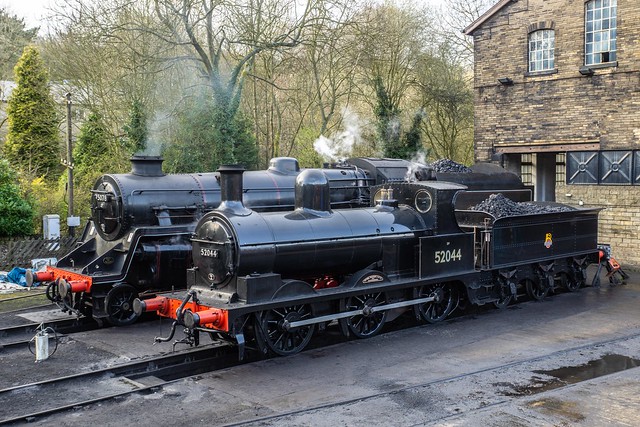 52044 and 75078 in the yard at Haworth