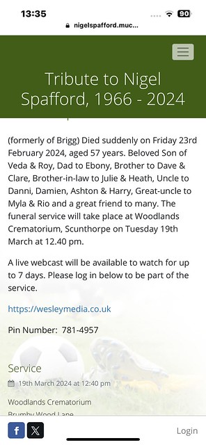 Nigel Spafford RIP 1966 - 2024 Funeral Woodland Crematorium Scunthorpe North Lincs.