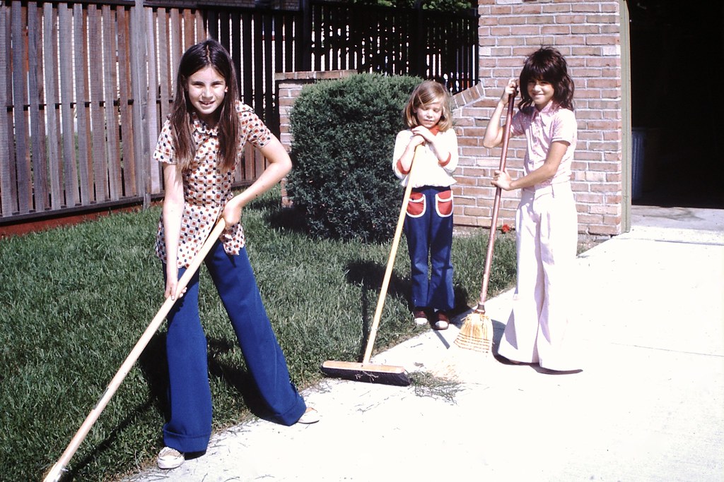 Found Photo - 1970s Girls & Brooms