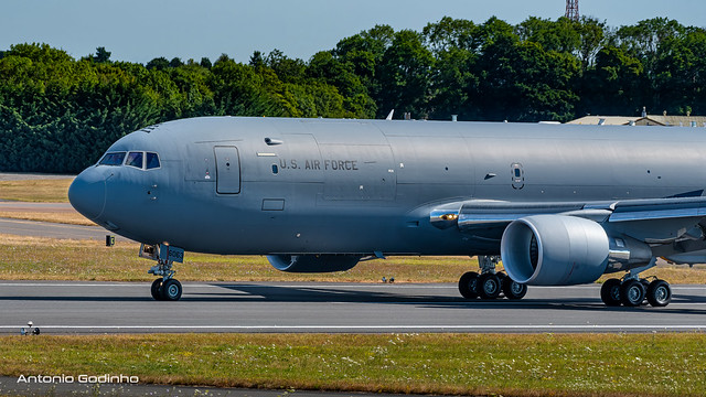 U. S. Air Force 514th Air Mobility Wing KC-46A Pegasus 96063 braking after landing at Fairford to participate at RIAT 2022.