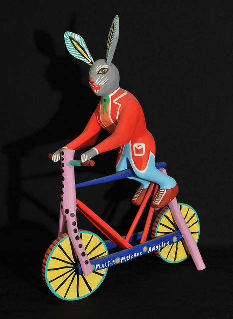 Bike Riding Rabbit Oaxaca Mexico Wood Carving
