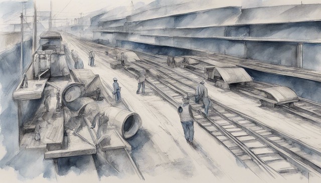 Railway Construction Sketch: Shades of Blue