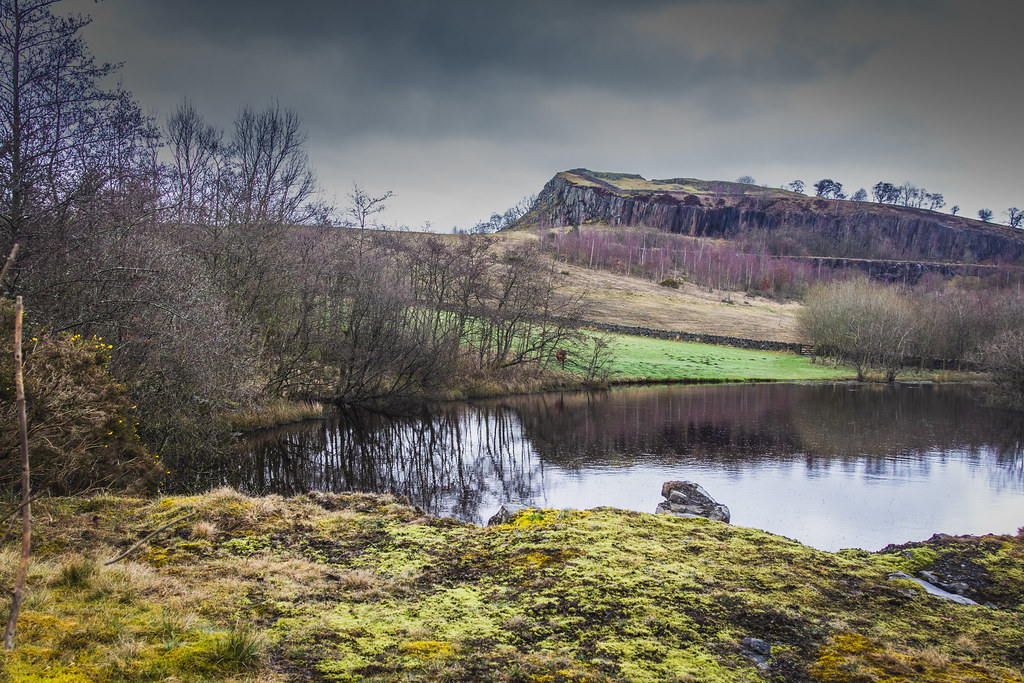 Walltown Crags and quarry lake-