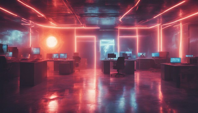 Portal to the Future: Neon Office Inferno
