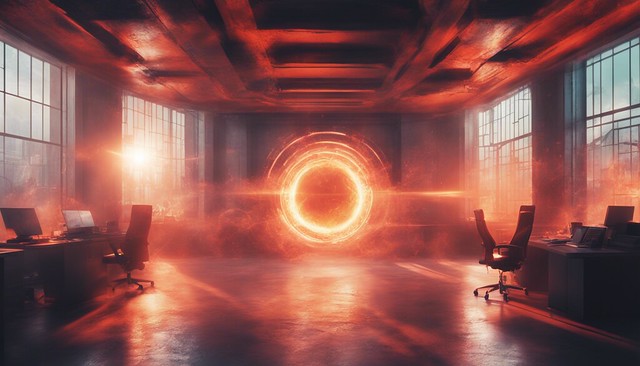 Portal to the Future: Neon Office Inferno