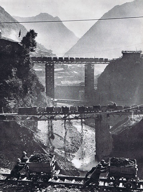 Railway Eng Corps building a new line through mountains of South China 1973