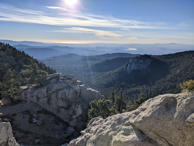 6829 View west over the town of Idyllwild from my camp near Saddle Junction - Suicide Rock across the way