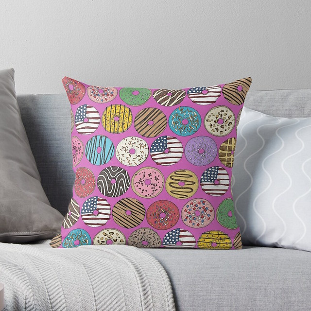 american donuts pink redbubble throw pillow