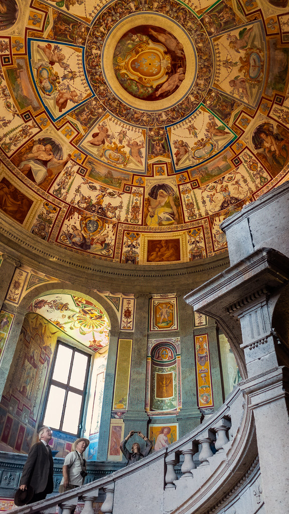 Spiral staircase and ceiling, Villa Farnese, Caprarola, Italy