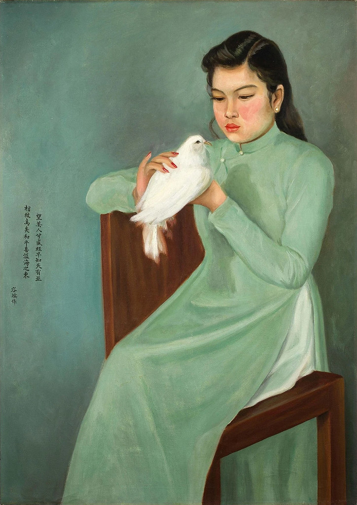 Bức tranh “Cô gái bên chim bồ câu” được nhà Aguttes cho là của họa sĩ Lương Xuân Nhị