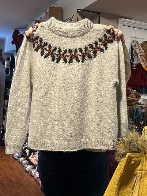 Brandi (@thegreenbuttonjar) finished beautiful Holly Sweater by Pernille Larsen (@knittingforolive)
