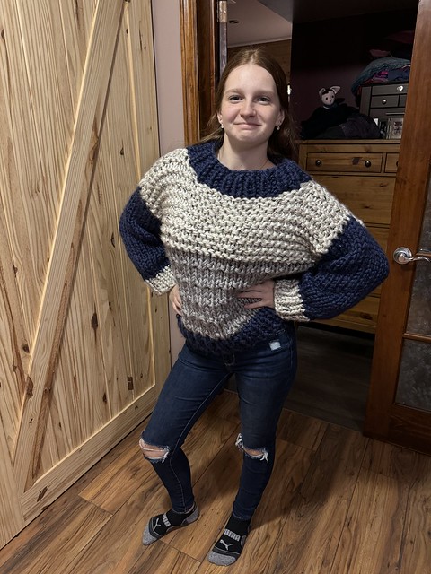 Brooklyn finished her first sweater, the Six Stitch Sweater by Jessie Also Knits.