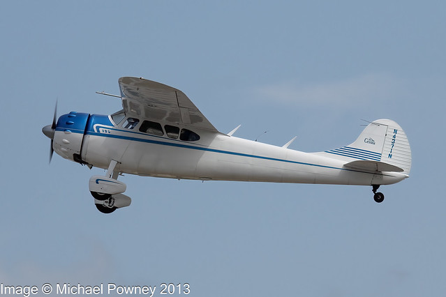 N4371N - 1947 build Cessna 195 Businessliner, departing Lakeland during Sun 'N Fun 2013