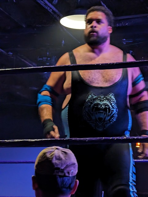 Professional Wrestler Chicago Bearhug Steve Michaels Preparing for a Match in the Ring at an Evening Event