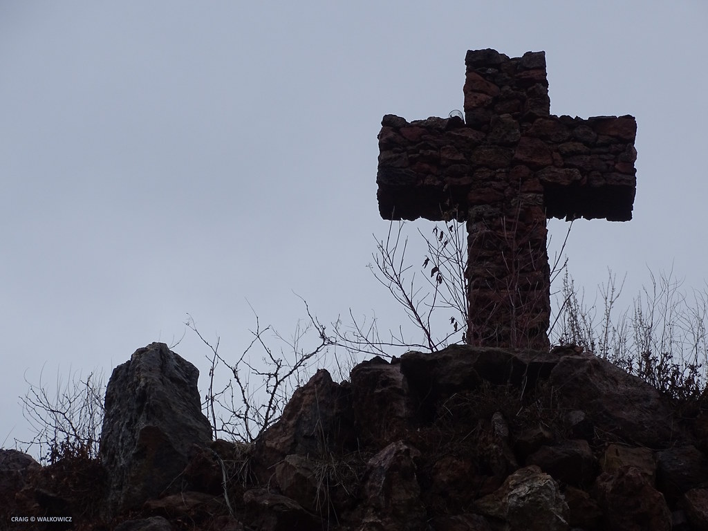 Detail of The Cross on the top of Wonder Cave at Rudolph Grotto Gardens, Wisconsin, 12/9/2023 12:43PM