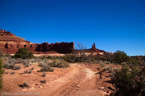Heading up the Dollhouse Road toward the Mother and Child Formation between the Golden Stairs Trail and the Fins Trail, Maze District of Canyonlands National Park, Utah