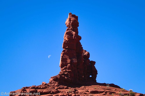 The Mother and Child Formation (and the moon!) from the eastern side (near the Fins Trailhead) on the Dollhouse Road, Maze District of Canyonlands National Park, Utah