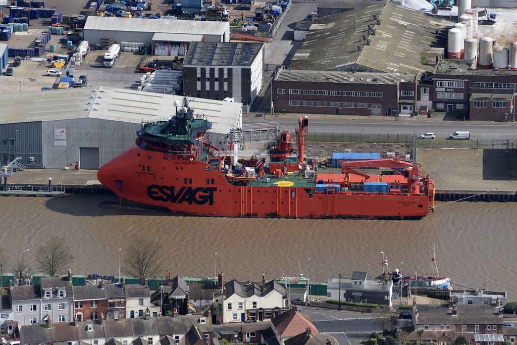 Port of Great Yarmouth aerial image - the Esvagt Njord wind service operations vessel