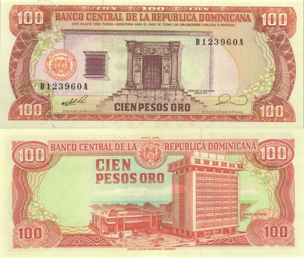 Dominican Republic P.128b 100 Pesos Oro 1990