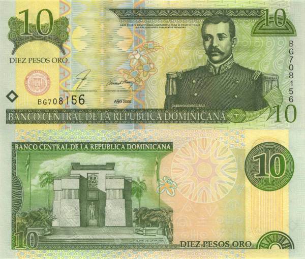 Dominican Republic P.159 10 Pesos Oro 2000