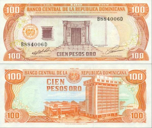 Dominican Republic p136a 100 Pesos Oro-1991