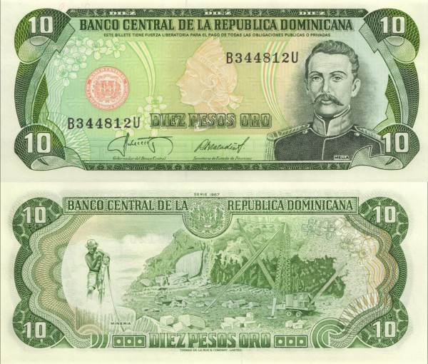 Dominican Republic P.119c 10 Peso Oro 1987