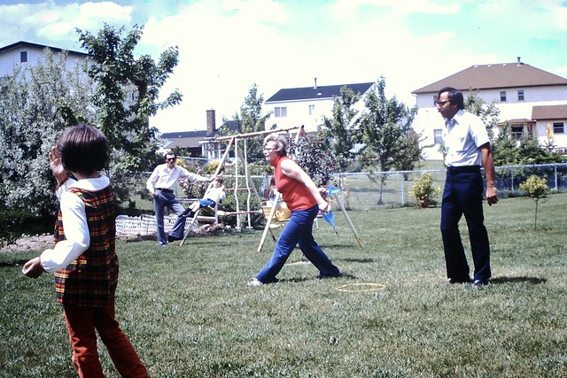 Found Photo - 1970s Family Playing Lawn Darts