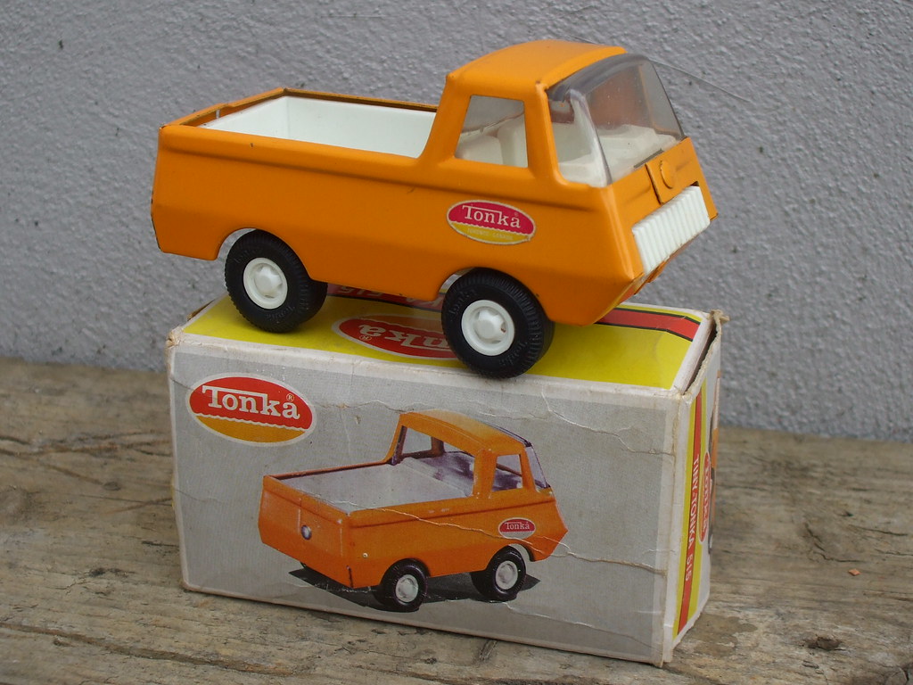 Vintage 1970's Orange Tiny Tonka Pressed Steel Pick Up Truck