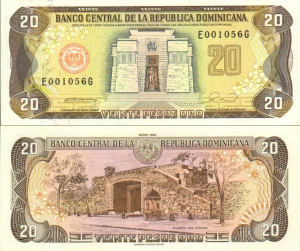 Dominican Republic p133-20 Pesos Oro-1990