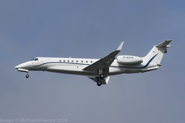 D-AOTE - 2014 build Embraer 135BJ Legacy 650, on approach to Runway 23R at Manchester
