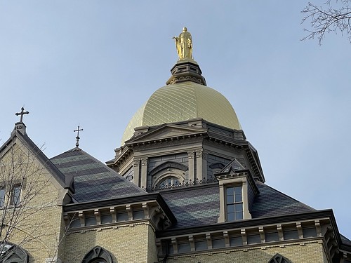 University of Notre Dame campus The famous golden dome and statue of Mary atop the Main Building.