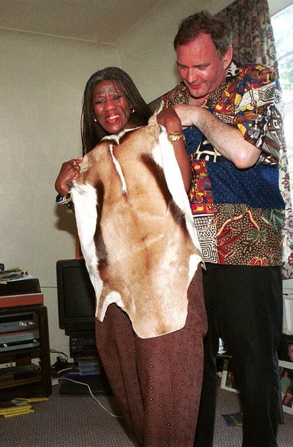 South African Nurses Party with MGS and Mpume from Durban SA in Brown jumpsuit with Springbok Skin at Havercourt Belsize Park London July 2001 062v