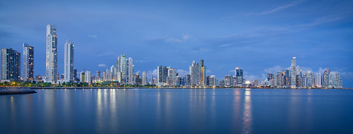 Panama City & Blue Hour by Luís Henrique Boucault, Photo of the panoramic view of the skyline of Pamana Citycoastline sky urban beach central financial