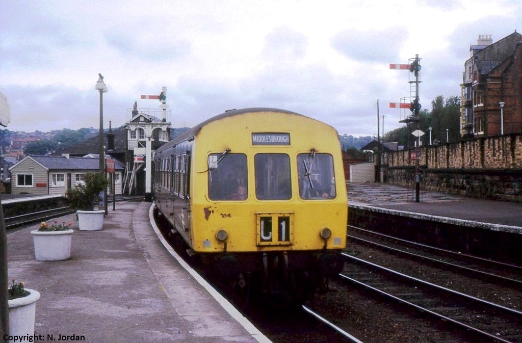 EVR007-Class 101, Twin-Car D.M.U. Set, (comprising No.E56061, & No.E50223), on a Middlesbrough to Whitby service, at Platform No.2, Whitby Town Station-29-07-1975