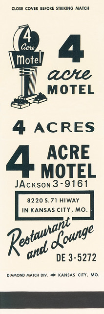 4 Acre Motel Matchbook, Kansas City, MO
