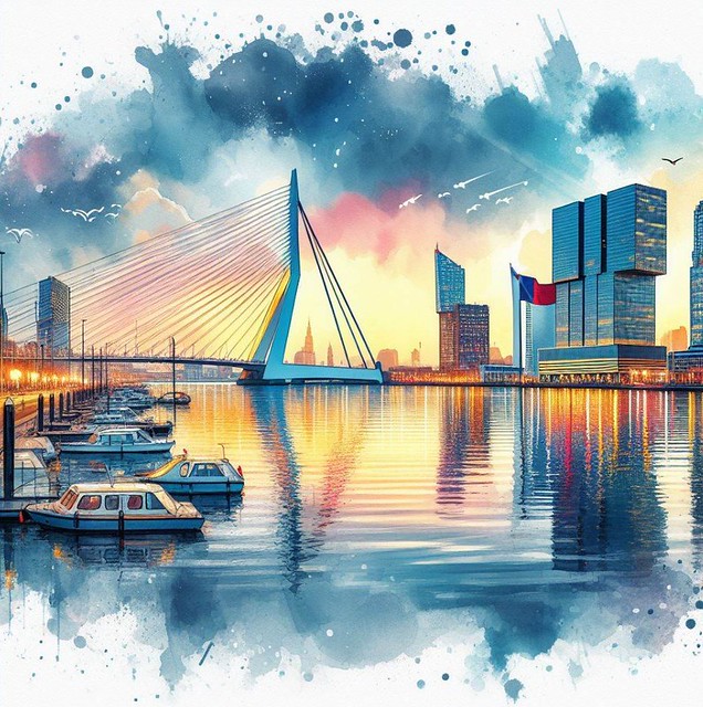 Rotterdam Skyline Waterpaint