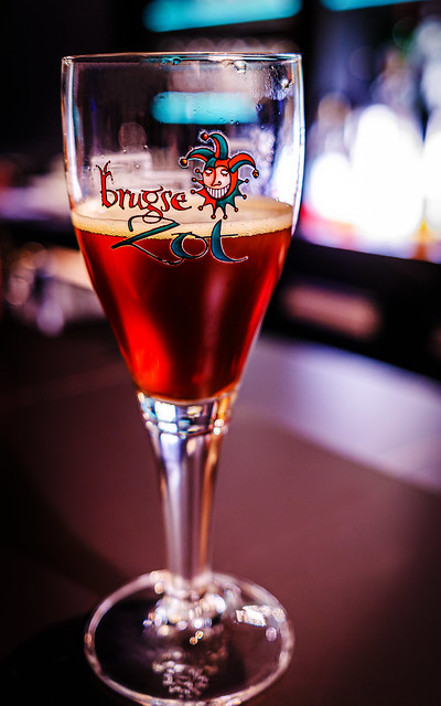 Glass of Brugse Zot Bruin (Dubbel) 7.5% Malty Slightly Sweet Dark Amber Beer (Bar - The Dukes Acadamie Hotel - Bruges)  High ISO (Fujifilm X100V) (1 of 1)