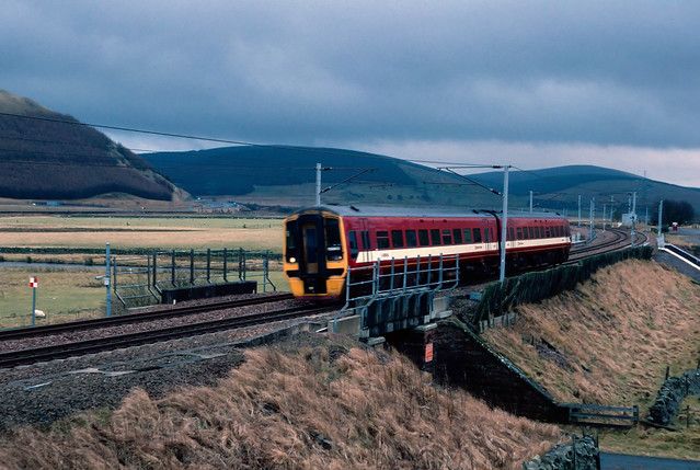 West Yorks PTE 'Metro-Train' off the beaten track. 158 902 at Elvanfoot. 2003.