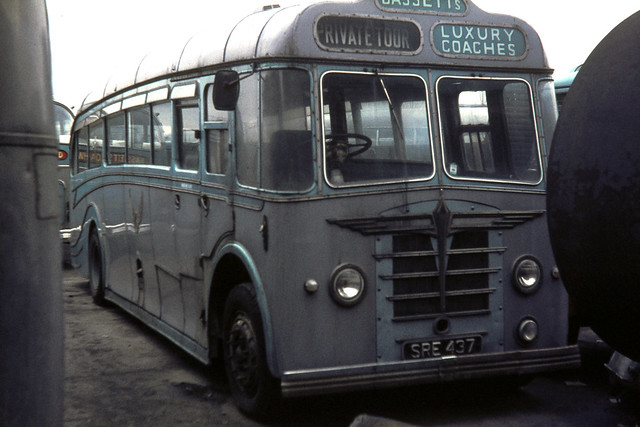 Bassetts Coachways Ltd . Tittensor , Staffordshire . SRE437 . Tittensor garage , Staffordshire . Saturday 13th-March-1971 .