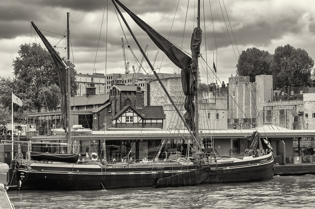 London, river Thames. The historic wooden barge 