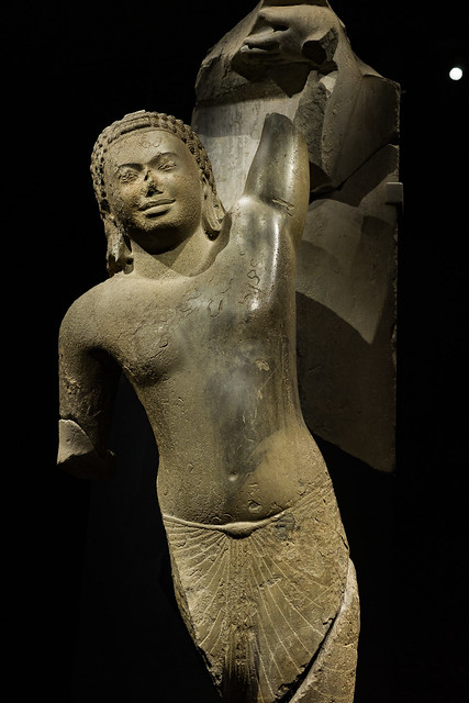 Krishna Lifting Mount Govardhan - Khmer Sculpture