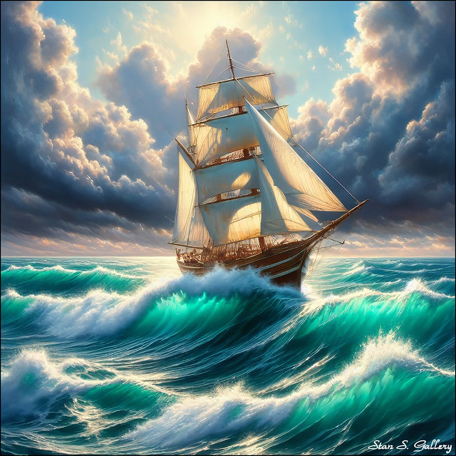 Whaleship navigating the high seas - AI Art