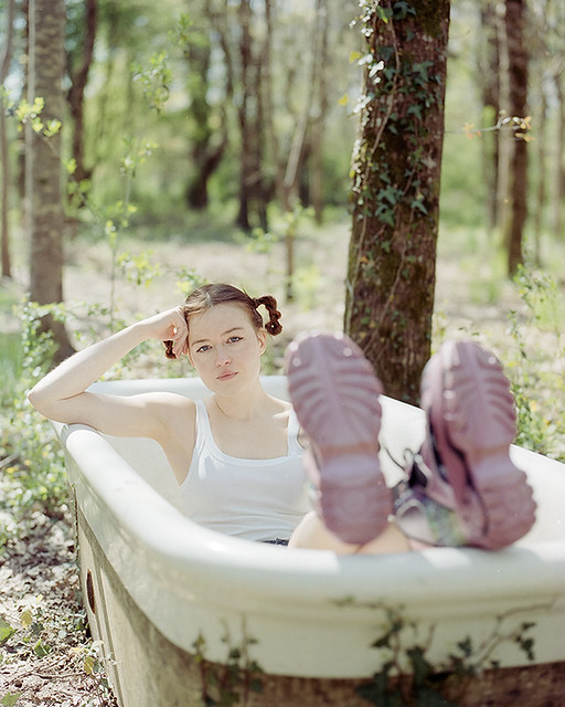Verona in a bathtub in a forest in the spring