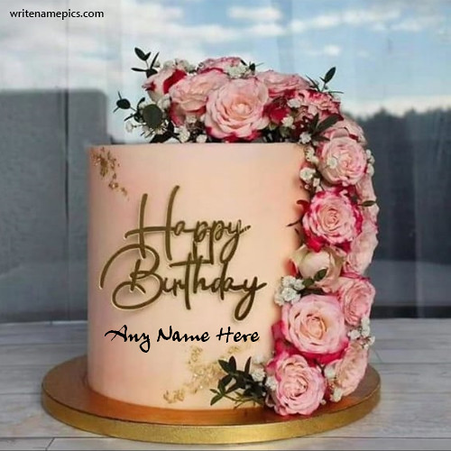 Wishing A Happy Birthday Flower Decoration Cake With Name On It
