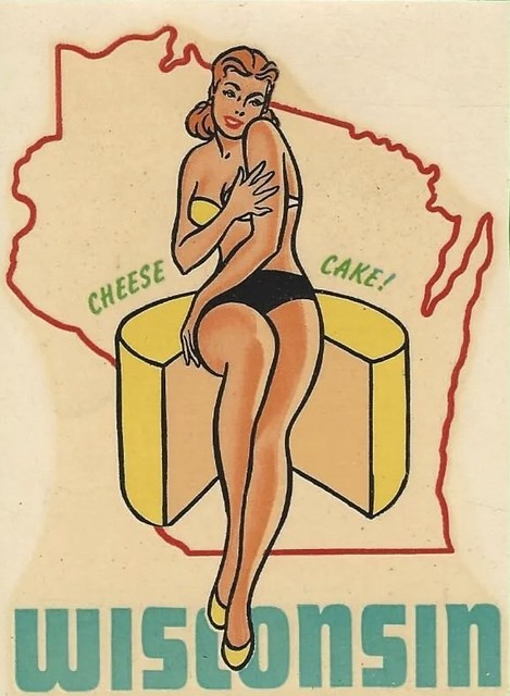 1960s Wisconsin Pin-Up Girl Advertising Travel Decal