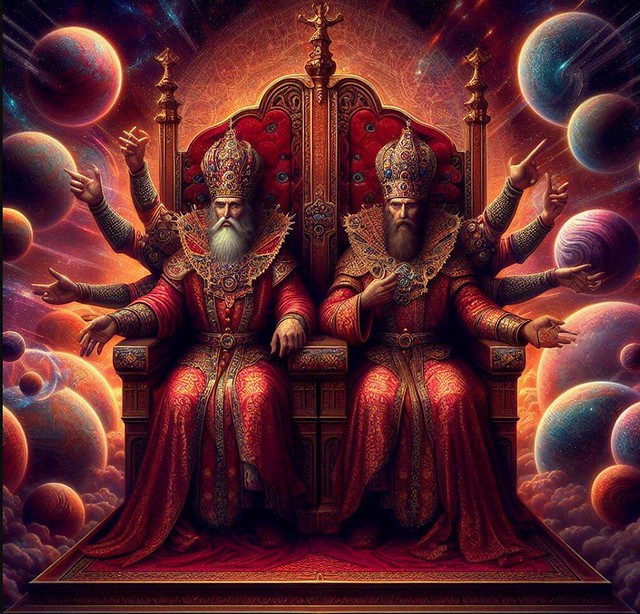 A surrealistic image of Ivan the Terrible and Vladimir the Terrible