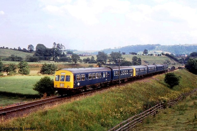 EVR104-Class 101, Twin-car D.M.U. Set, and Class 101, Four-car D.M.U. Set, on 16.11, Whitby to Middlesbrough service, at Rake House, near Glaisdale Rake House, near Glaisdale-15-07-1976