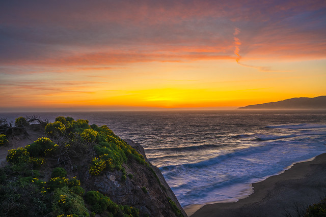 Beautiful Red Orange Yellow Pink Clouds Point Dume Zuma Beach Malibu Superbloom Sunset Fine Art Seascape Photography! Los Angeles Ocean Art California Wildflowers Superbloom Fine Art Photography Elliot McGucken Nature Photography Malibu Beach