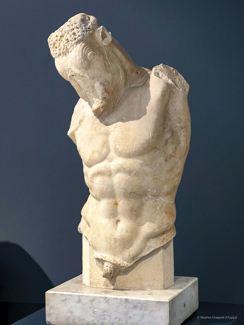 Marble torso of the Minotaur, part of a statue group with Theseus